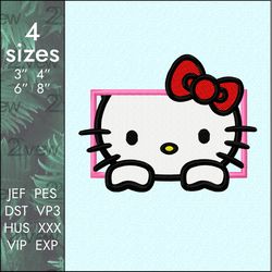 Hello Kitty Embroidery Design, rectangular patch cute designs, 4 sizes