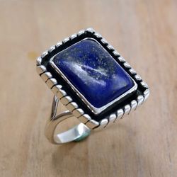 Lapis Lazuli 925 Silver Ring, Gemstone Handmade Rectangle Ring, Artisan Silver Ring, Healing Stone Ring Jewelry