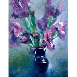 irises painting impasto oil painting original art flower wall art floral artwork small painting 9.5" by 7"