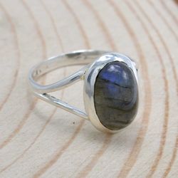Labradorite 925 Silver Ring, Gemstone Handmade Oval Ring, Artisan Silver Ring, Healing Stone Ring Jewelry SU1R1217
