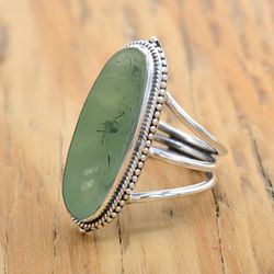 Prehnite 925 Solid Silver Ring, Oval Gemstone Handmade Women Ring, Healing Stone Designer Ring Jewelry  SU1R1221