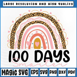 100 days smarter happy 100th day of school rainbow leopard png, 100th day of school, digital download
