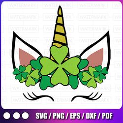 kids unicorn face svg, shamrock cute st patrick day svg png, st. patrick's day, unicorn face, shamrock, unicorn girl