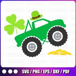 kids leprechaun monster truck svg, shamrock st patrick day svg png, leprechaun svg kids st patricks day svg, clover svg