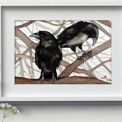 Ravens original birds watercolor bird painting crow, birds watercolor bird art by Anne Gorywine