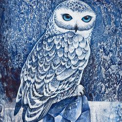 Snowy owl print, Snowy owl painting, White owl wall art print