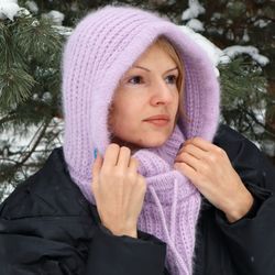 Wool scarf hood, Balaclava for women, Angora winter hat, Winter warm bonnet, Custom balaclava