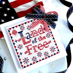 land of the free ornament cross stitch pattern pdf by crossstitchingforfun, usa patriotic cross stitch instant download