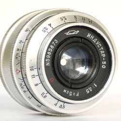 Industar-50 red P 3.5/50 Soviet silver rangefinder lens KMZ M39 LTM mount