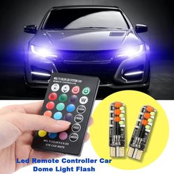 2PCS 18 SMD RGB T10 194 168 W5W Led Remote Controller Car Dome Reading Light Automobiles Wedge Lamp LED Bulb Flash