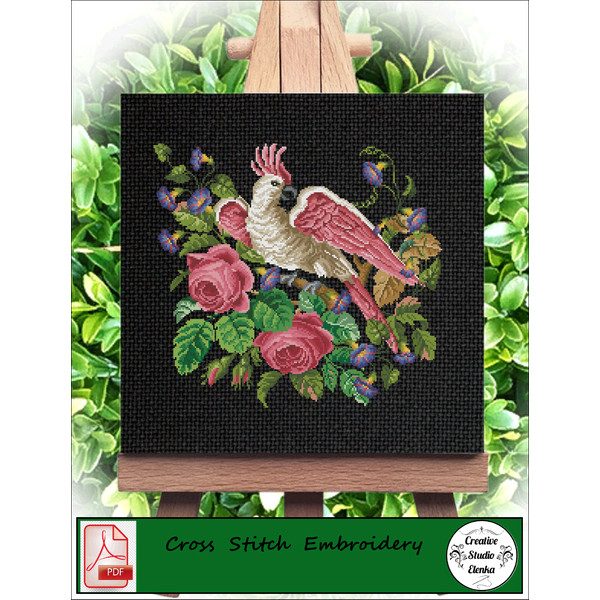 Vintage Cross Stitch Scheme Parrot and Roses