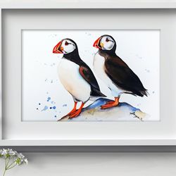 Puffin birds watercolor, bird painting bird watercolor Puffin art by Anne Gorywine