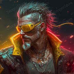 art illustration, cyber punk man, jpg image