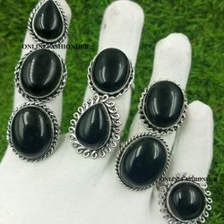 10 Pcs Black Onyx Gemstone Silver Plated Designer Rings, Wholesale Ring For HER, Handmade Alluring Rings Lot For Gift