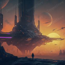 art illustration , city of the future on the new planet , jpg image