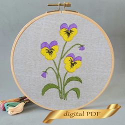 Violets pattern pdf embroidery, Easy hand embroidery DIY