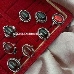 10 Pcs Beautiful Red Garnet Gemstone Silver Plated Fancy Ring, Wholesale Ring For Gift, Handmade Rings Lot For Occasion