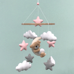 Mobile Baby Girl Crib Bear on the Moon Stars and Clouds Nursery