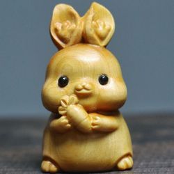 Cliff cypress woodcarving radish rabbit wooden creative solid wood animal ornaments zodiac fortune ancient style woodcar