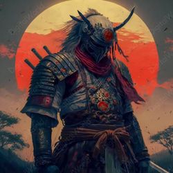 Artistic illustration, Samurai Before the Battle, Nature of the East