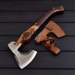 RAGNAR VIKING AXE Larp Forged Halloween Gift Camping Axe Christmas Gift with Rose Wood Shaft, Viking Bearded Nordic,