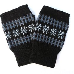 Wool Fingerless Gloves Men's Hand Knitted Fair Isle Gloves with Norwegian Stars Christmas gift for Him