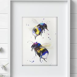 Bumblebee Painting Watercolor Wall Decor 8"x11" home art colour bees watercolor painting by Anne Gorywine