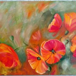 orange poppies artwork wall painting 19*27 inch flower abstraction poppy
