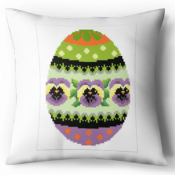 Digital - Vintage Cross Stitch Pattern Pillow - Easter Egg - Egg Pansies - Easter Gift