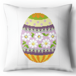 Digital - Vintage Cross Stitch Pattern Pillow - Easter Egg - Egg Daisies - Easter Gift