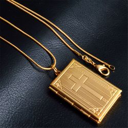 Cross Bible Photo frame Fashion Charms Square Memory Locket Openable Pendants Necklaces