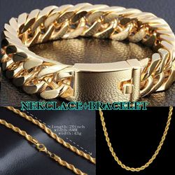 18K Gold Plated Men's Necklace Bracelet Jewelry Set