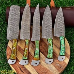 Knife Set, Damascus Steel Knives, Chef Knives Set, Steak Kitchen Knives, Chef Knife Set, Handmade Knife, Custom Knives