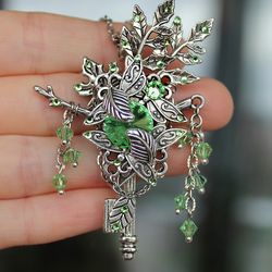 Handmade Unique Fantasy Swarovski Vintage Key Necklace