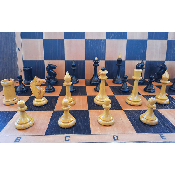 old wooden soviet chess pieces 1960s