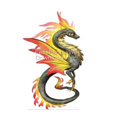 Fire dragon. Fantasy art print. Downloadable arts with dragons. Cute picture PNG