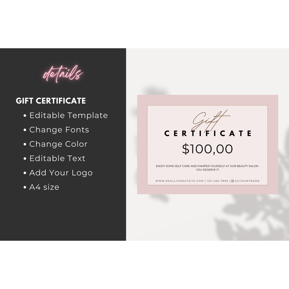 GiftCertificateBeautySalonExampleReadyToPrintNailSchoolCertificateTemplatepng