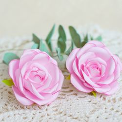 Rose flowers hair clip or ties. Hair ornaments girls. Handmade flowers pink roses. Floral hair accessories