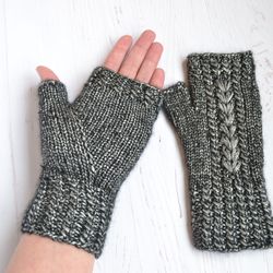 Fingerless gloves for woman, Sparkle silver fingerless mittens, knit hand warmers