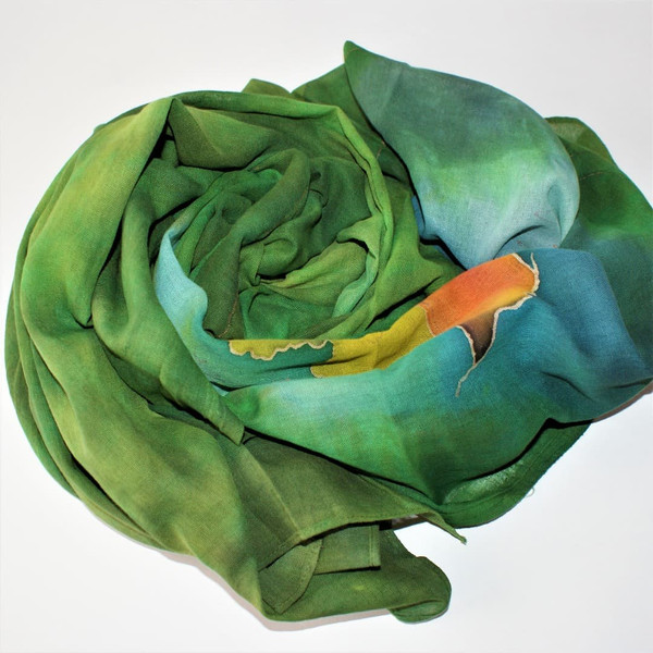 Green-hand-painted-scarf-wrap-with-the-city-of-Prague-batik-style.jpg