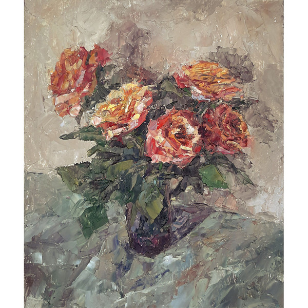 Yellow and Red Roses Original painting hand painted by artist.