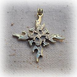 Brass sun necklace pendant,handmade brass necklace charm,ukrainian brass cross pendant,ukraine handmade cross jewellery