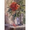 Chinese Red Rose in purple vase. Small art hand painted by artist.