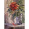 Chinese Red Rose in purple vase. Small art hand painted by artist.