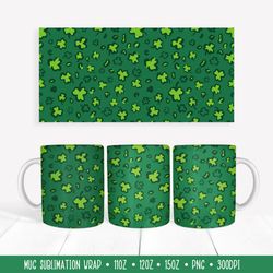 St. Patricks Day Leopard Mug  Wrap Sublimation.  Green Mug Wrap