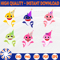6 family sharks birthday svg,png,shark's friends svg, pink fong svg, family shark svg, dxf, eps files