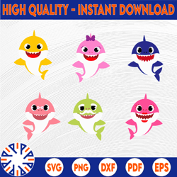 6 family sharks character svg,png,shark's friends svg, pink fong svg, family shark svg, dxf, eps files