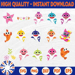 9 family sharks character svg with pink pong and friends svg,png,shark's friends svg, pink fong svg, family shark svg
