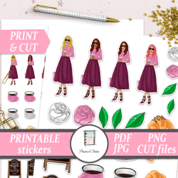 Coffee and Croissant Sticker Set, Girl Planner, Bullet Journal Die Cuts, Happy Planner Decoration Erin Condren Printable