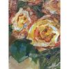Fragment of Original art hand painted by artist. Yellow Roses with red tips.